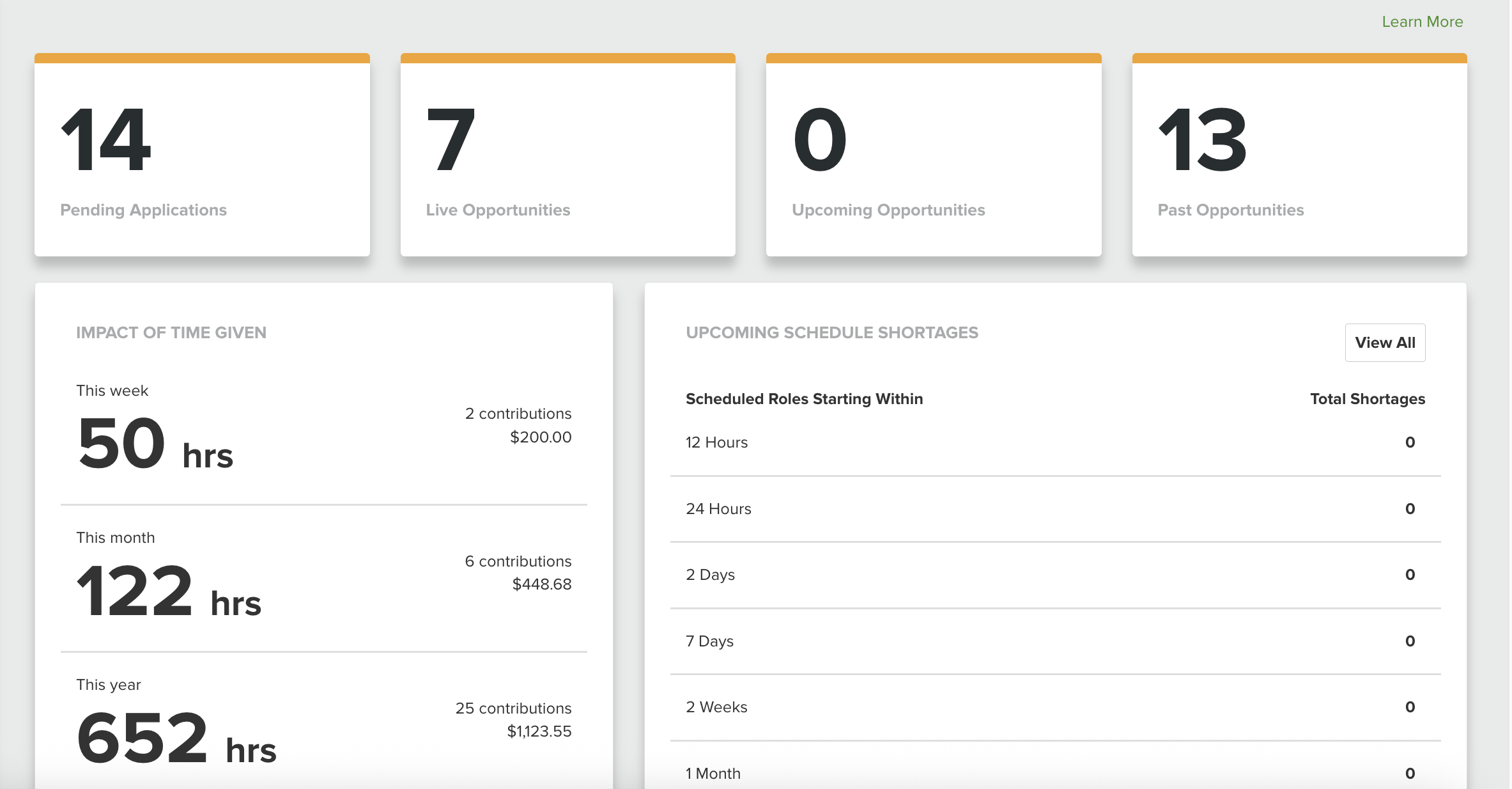 screenshot of Bloomerang Volunteer